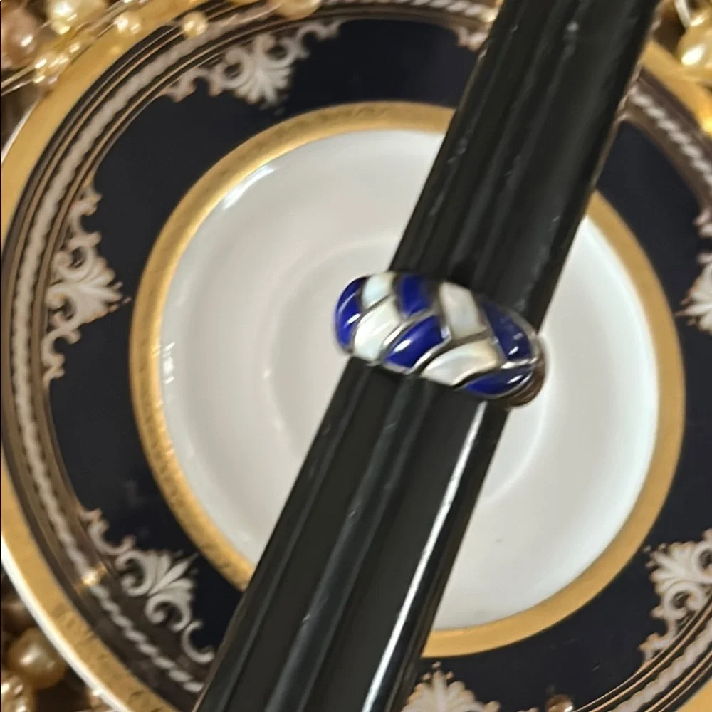 Vintage Blue Lapis and Mother-of-Pearl Sterling Silver Ring